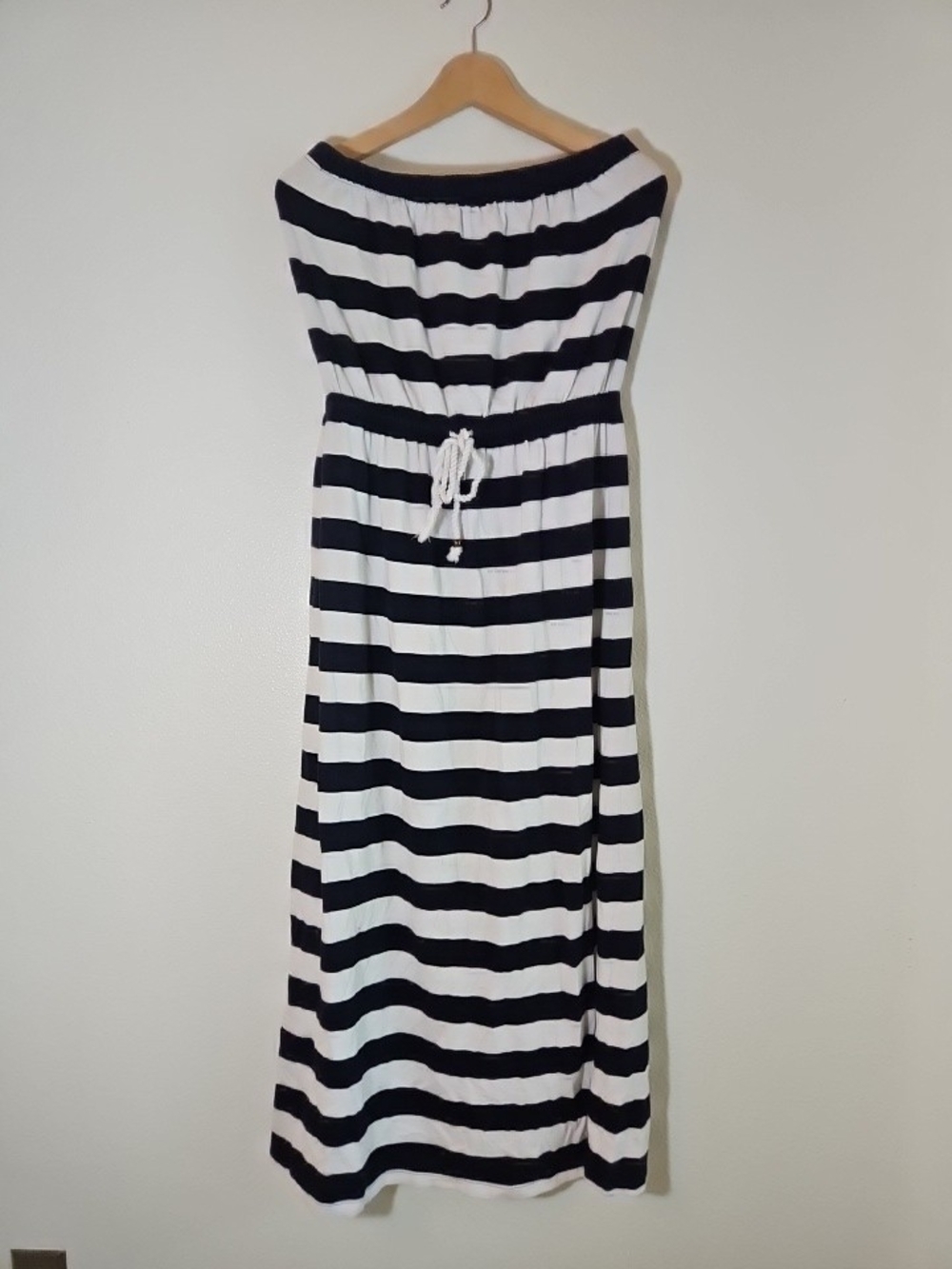 GAP Navy and White Strapless Striped Maxi Dress